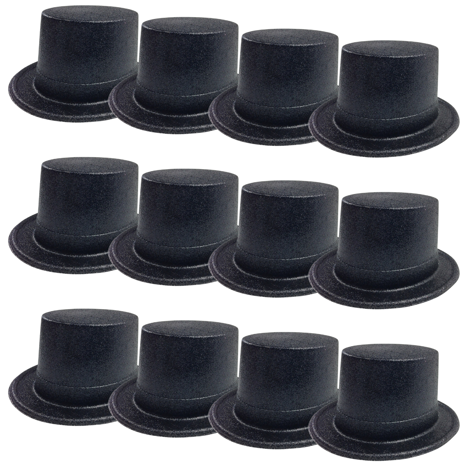 12x GLITTER TOP HAT Fancy Party Plastic Costume Tall Cap Fun Dress Up BULK - Light Pink
