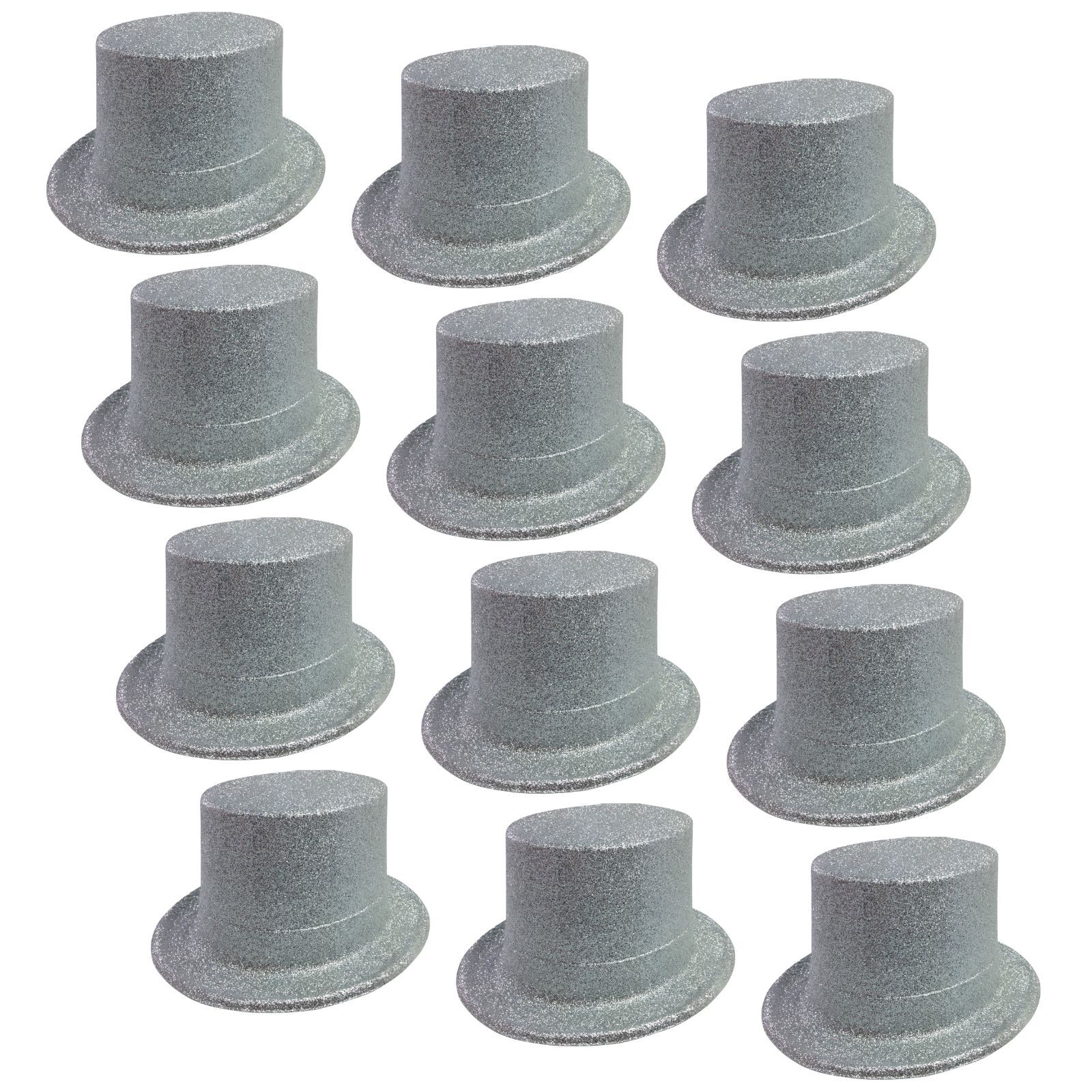 12x GLITTER TOP HAT Fancy Party Plastic Costume Tall Cap Fun Dress Up BULK - Light Pink main image 1