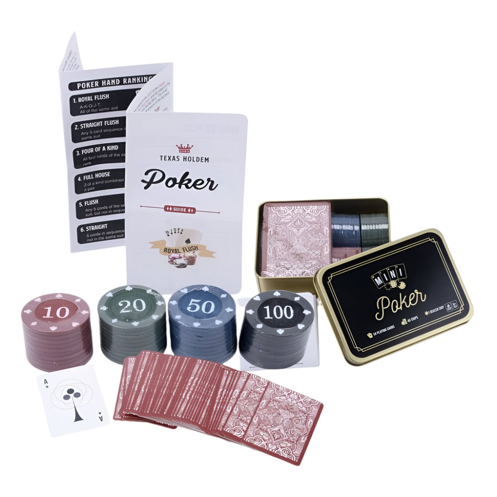 Mini Poker Set Ready To Play Travel Set Card Game in Gift Tin Box