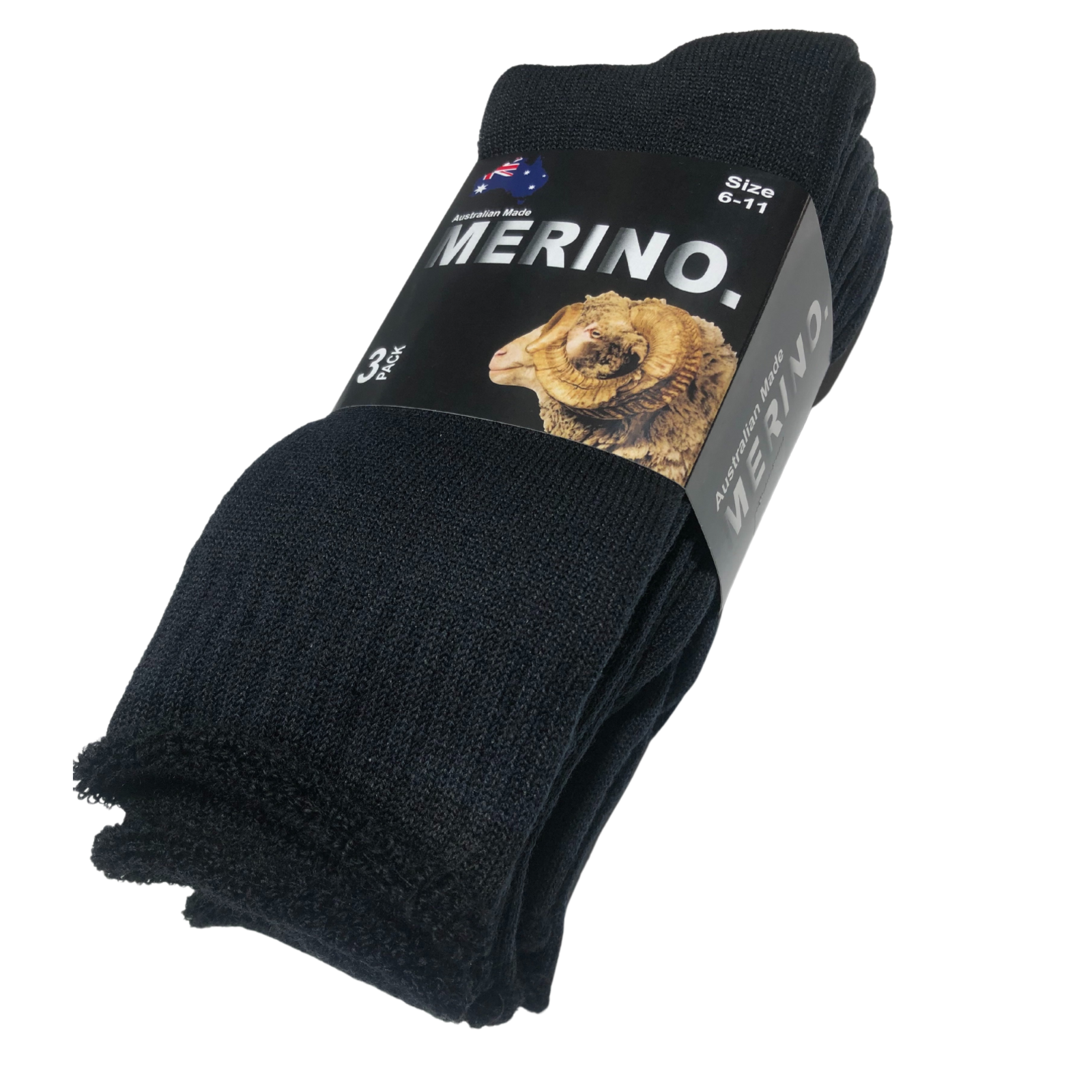 3 Pairs MERINO WOOL SOCKS Mens Heavy Duty Premium Thick Work Socks Cushion - Black - 11-14