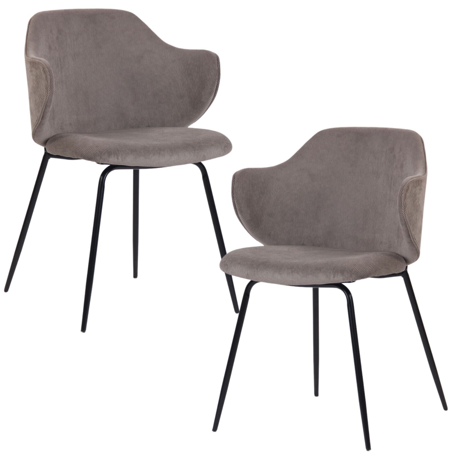 Set of 2 Dining Chairs with Corduroy Cord Fabric in Grey