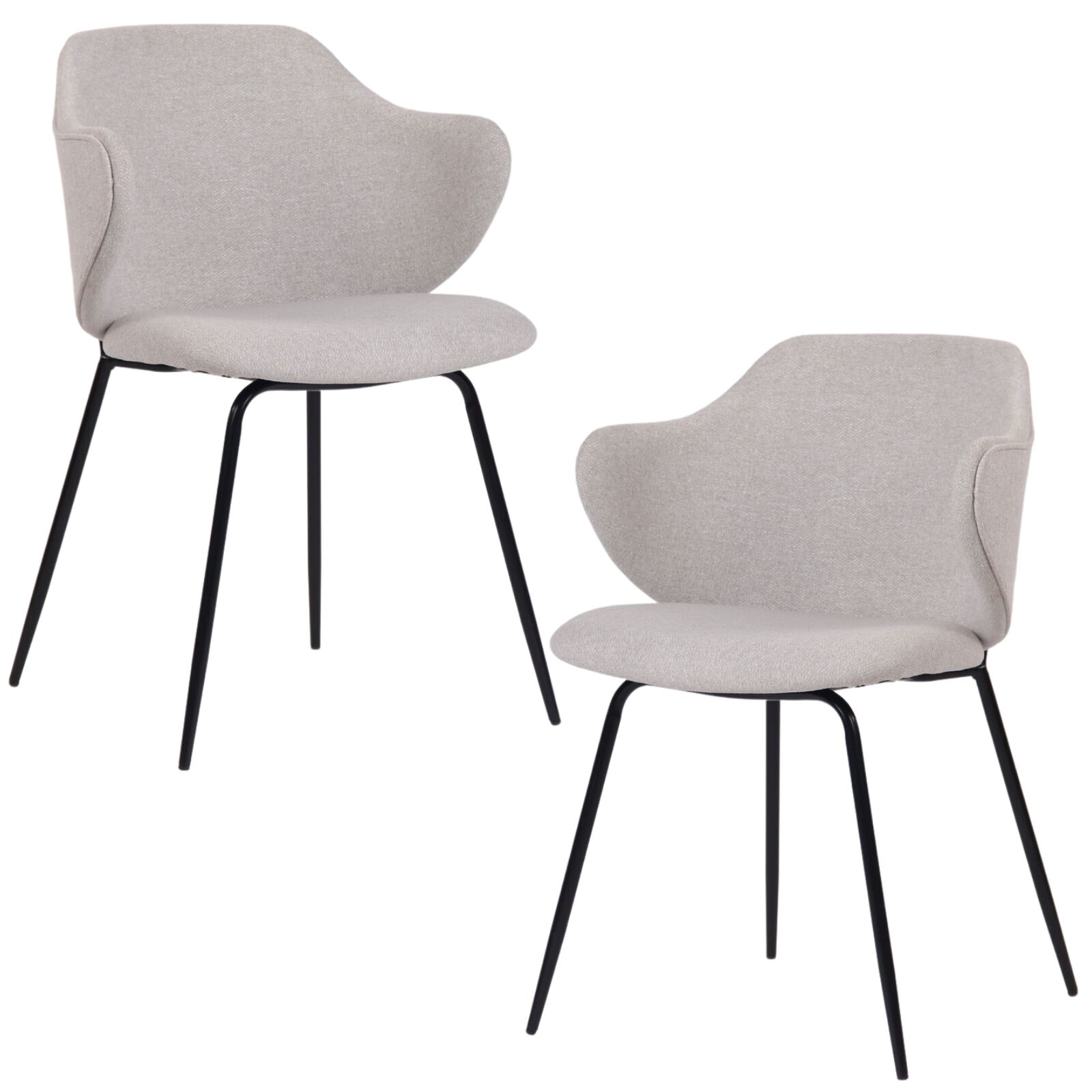 Set of 2 Dining Chairs Fabric with Metal Legs in Ivory Beige