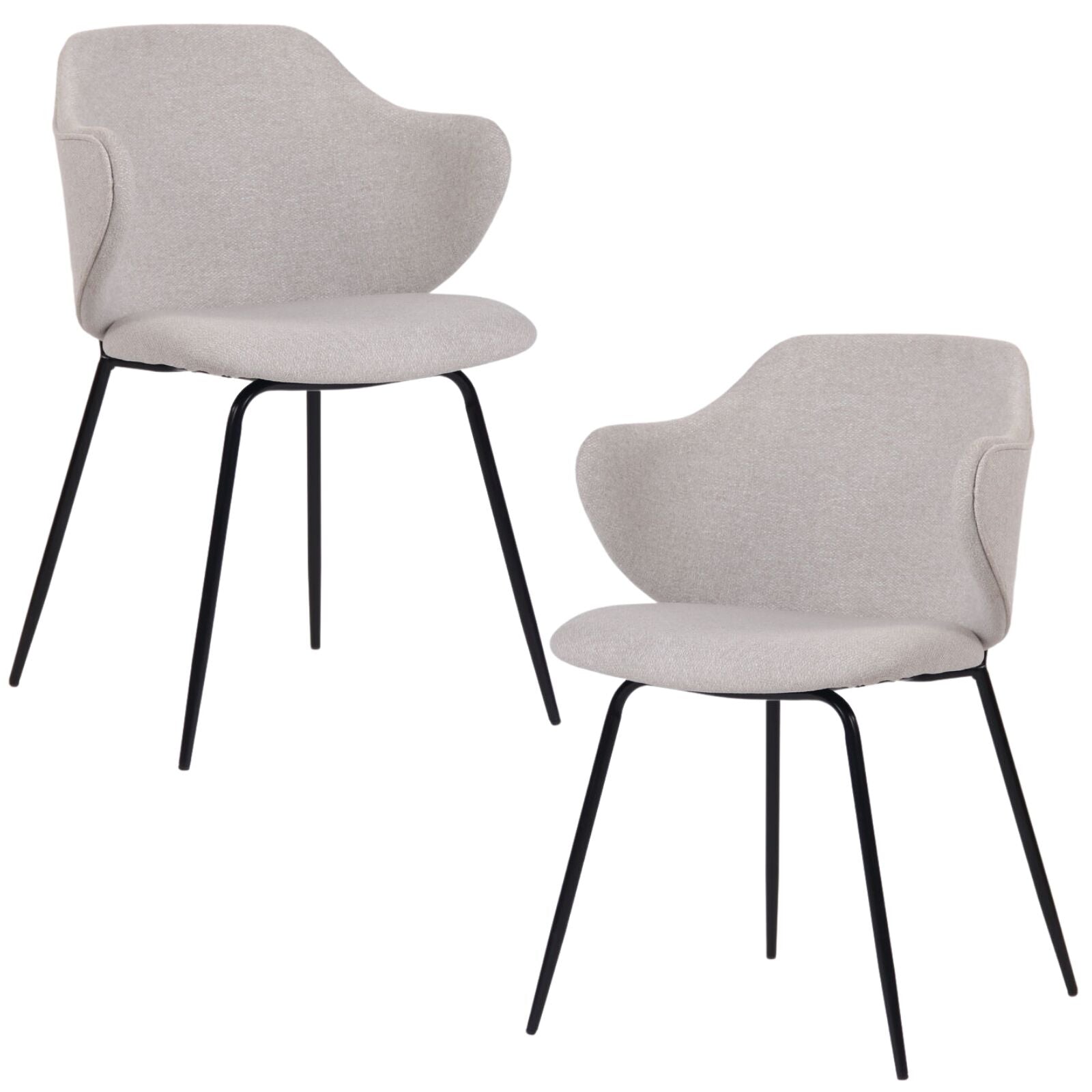 Set of 2 Dining Chairs Fabric with Metal Legs in Ivory Beige