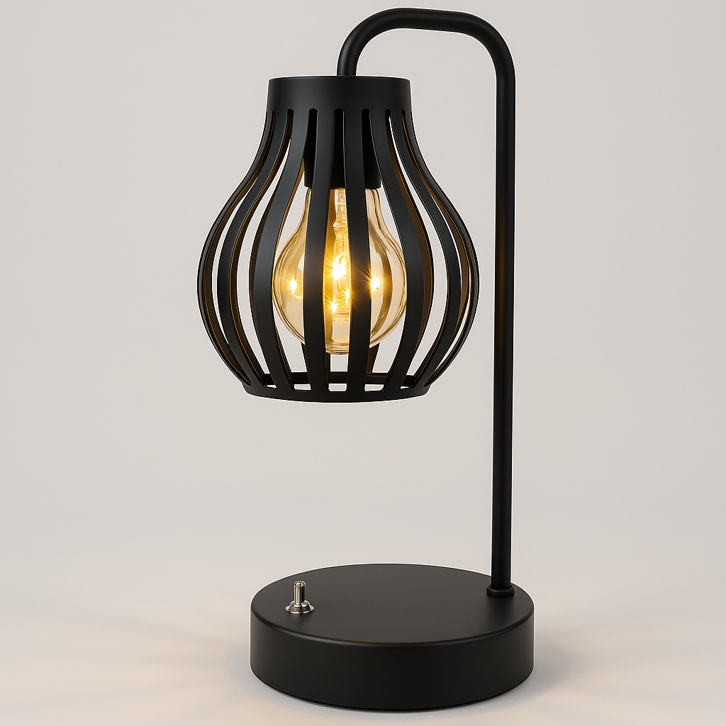 Modern Black Metal Tulip Style LED Lantern Table Lamp – Battery Operated Decorative Light