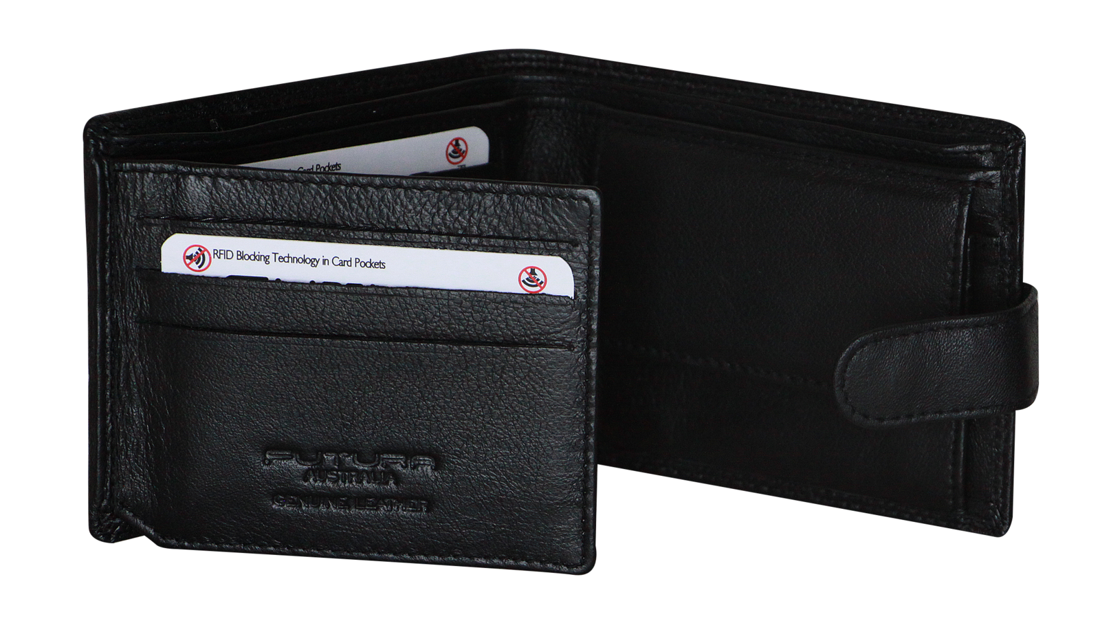 Futura Mens RFID Leather Coin Fold Over Wallet - Black