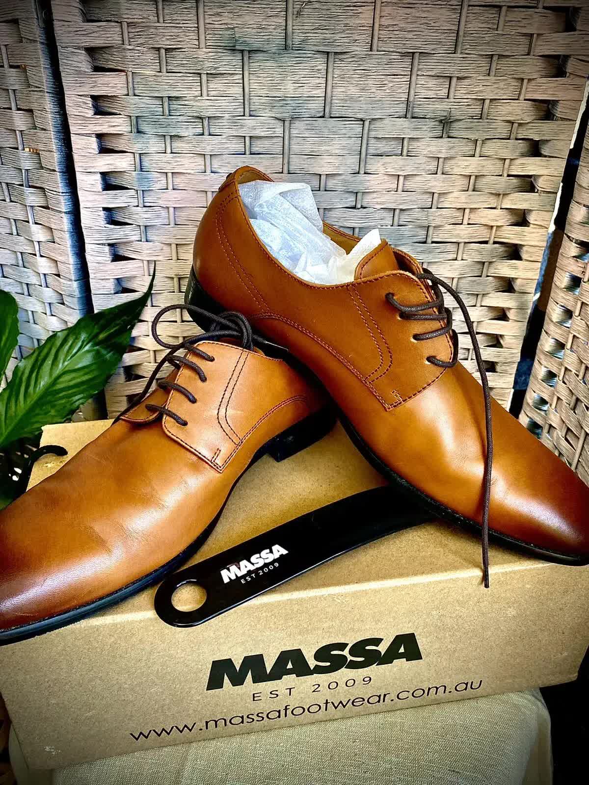 Massa Ascoli Leather Derby Dress Lace Up Shoes Wedding Business Formal in Tan - UK 8
