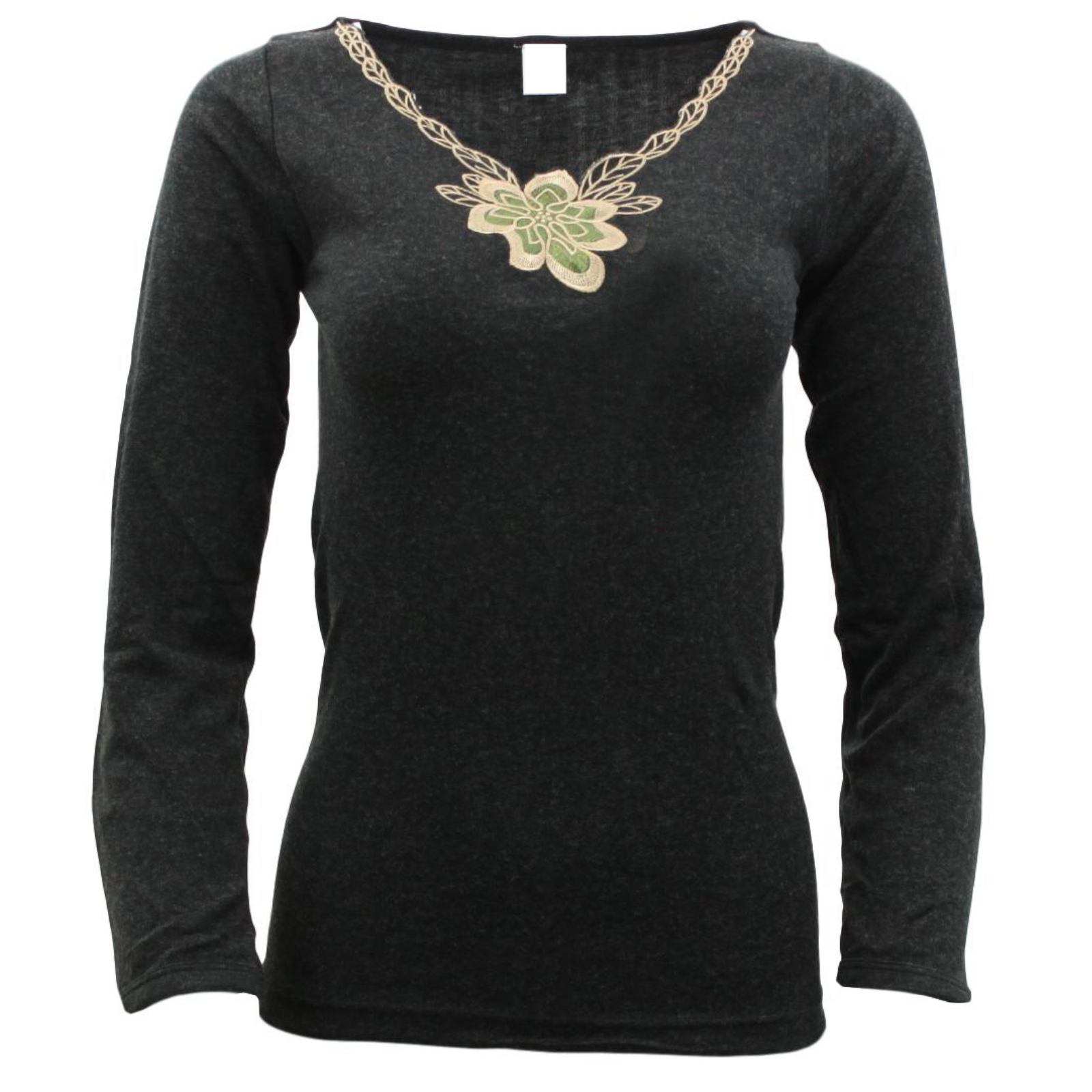 Ladies Merino Wool Blend Long Sleeve Thermal Spencer Top Thermals Underwear - Black - 18-20