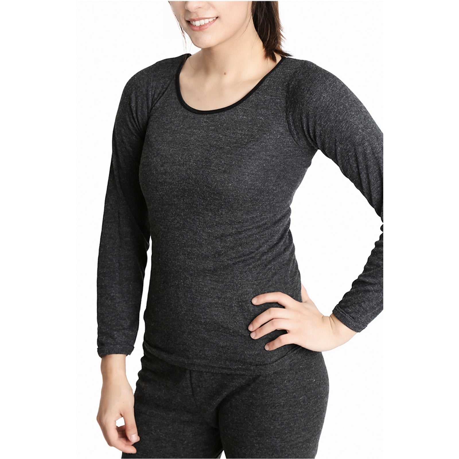 Ladies Merino Wool Blend Long Sleeve Thermal Spencer Top Underwear Thermals - Black - 20-22