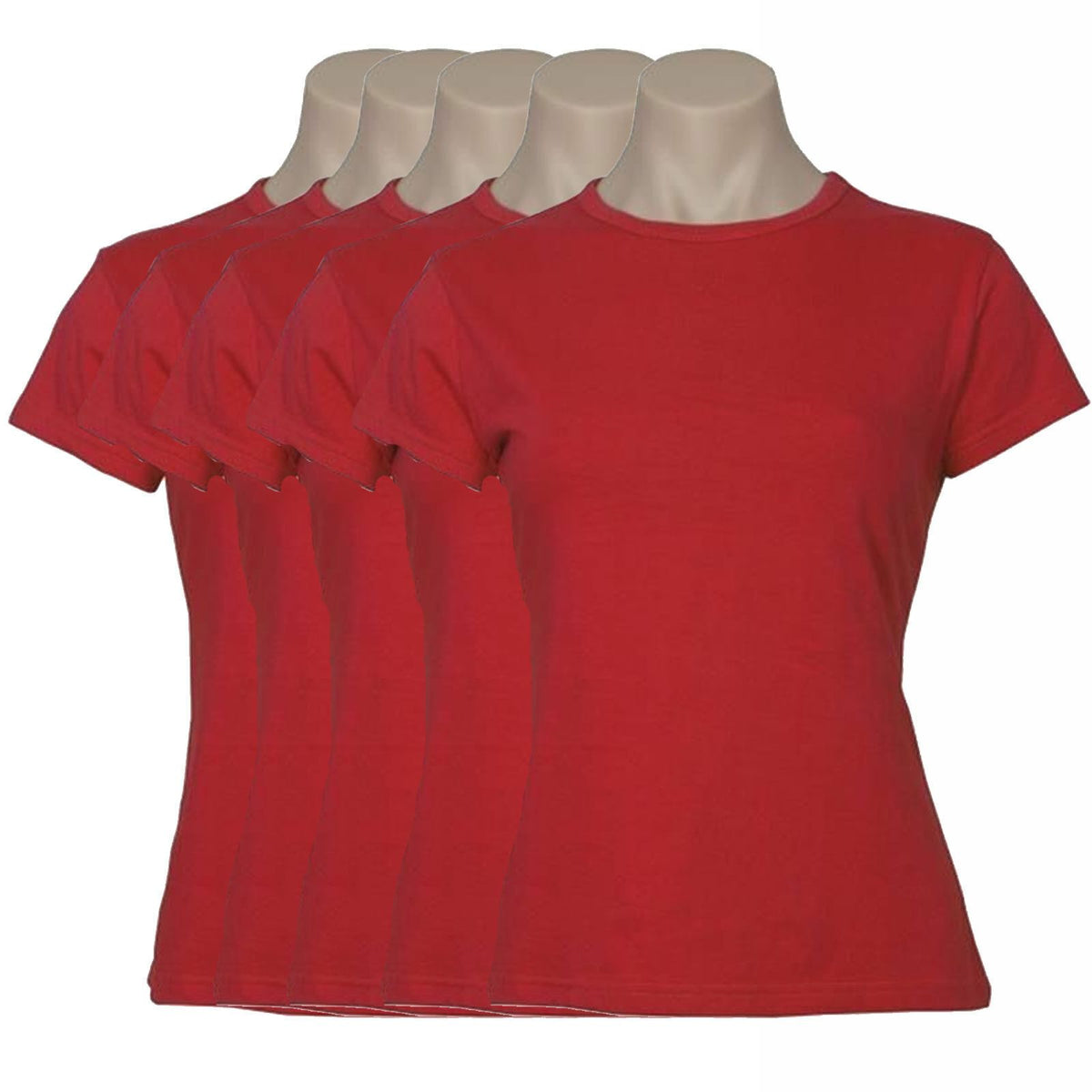 5x Womens 100% Cotton T-Shirt Plain Basic Tee Casual Top in Red