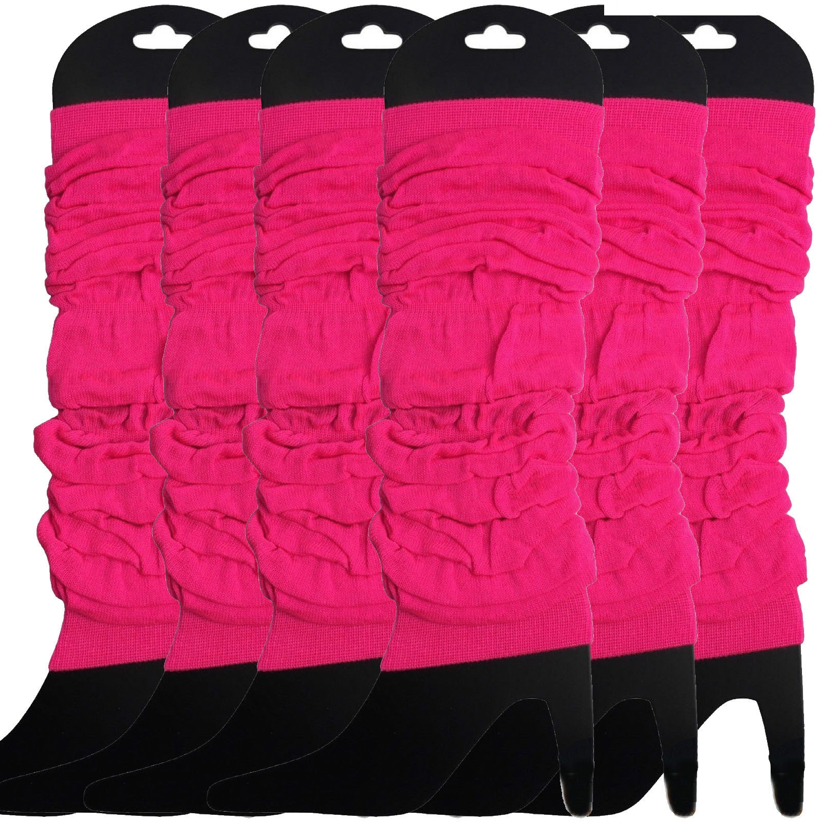 6x LEG WARMERS Knitted Womens Neon Party Knit Ankle Fluro Dance Costume 80s BULK - Fluro Hot Pink