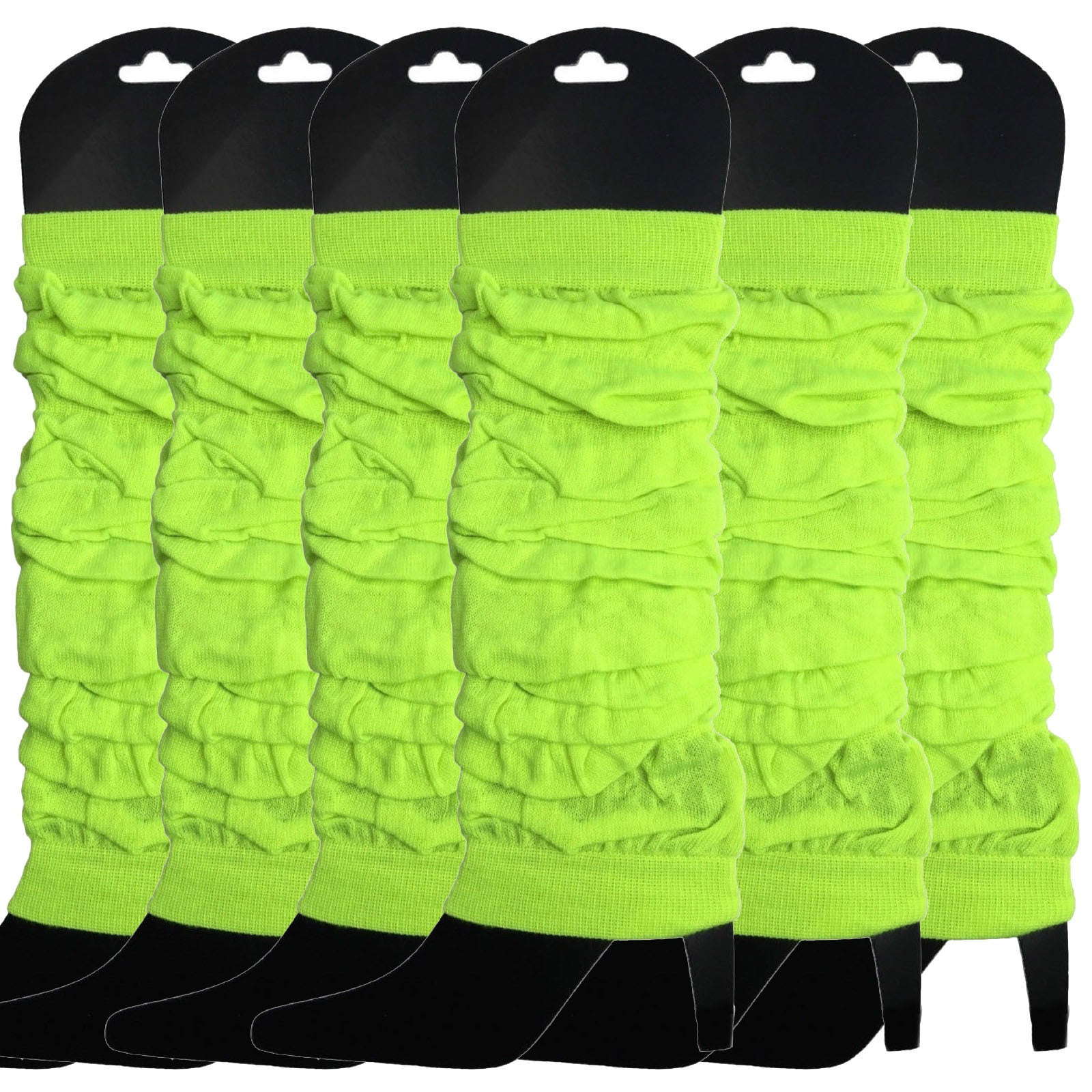 6x LEG WARMERS Knitted Womens Neon Party Knit Ankle Fluro Dance Costume 80s BULK - Fluro Yellow