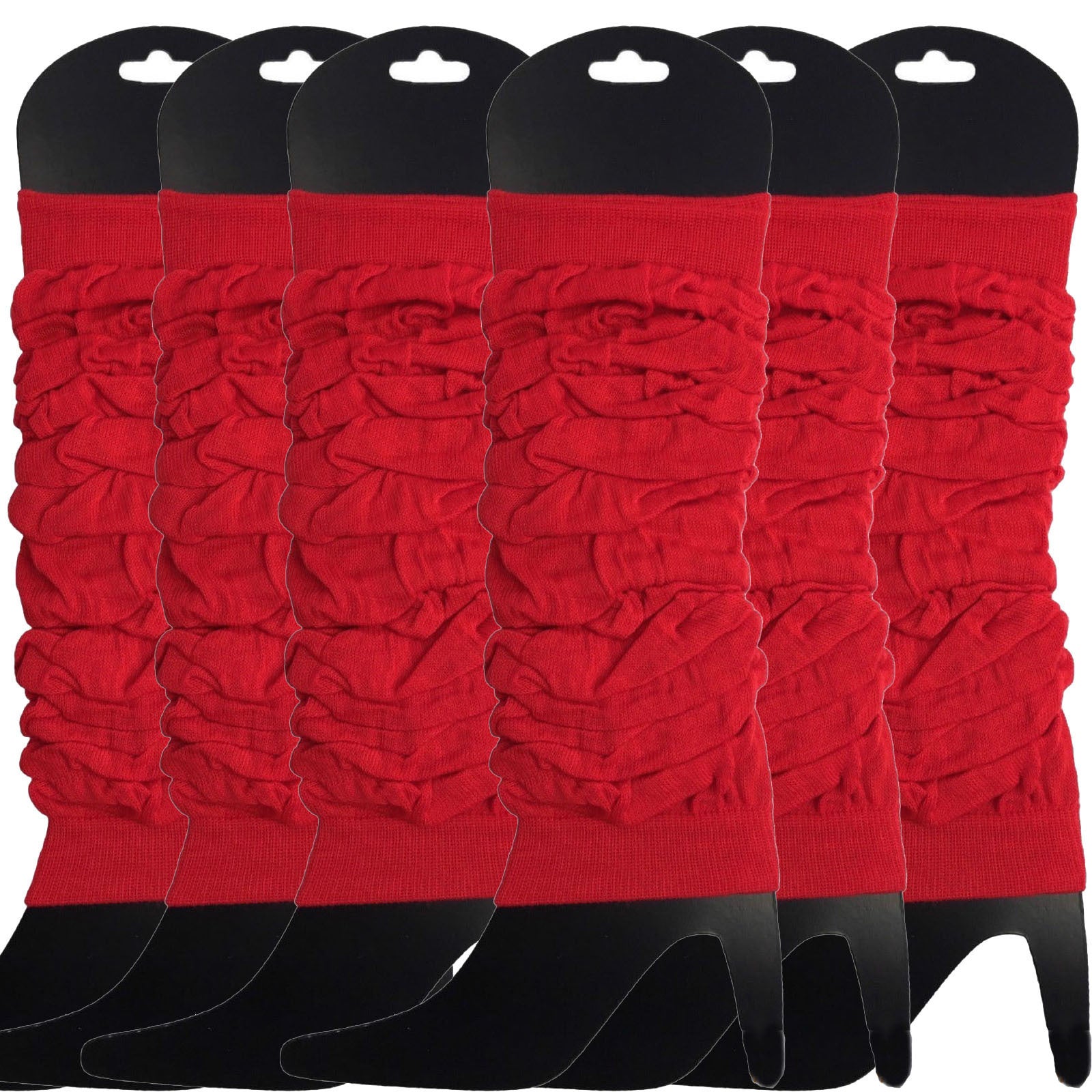 6x LEG WARMERS Knitted Womens Neon Party Knit Ankle Fluro Dance Costume 80s BULK - Red