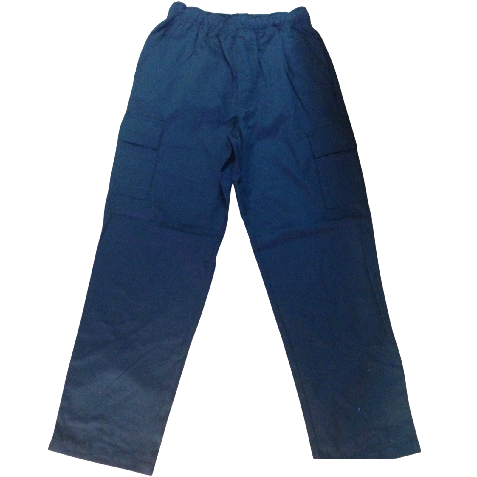 Mens CARGO PANTS Trousers Elastic Waist 100% COTTON Army Military PLAIN Casual - Navy - S