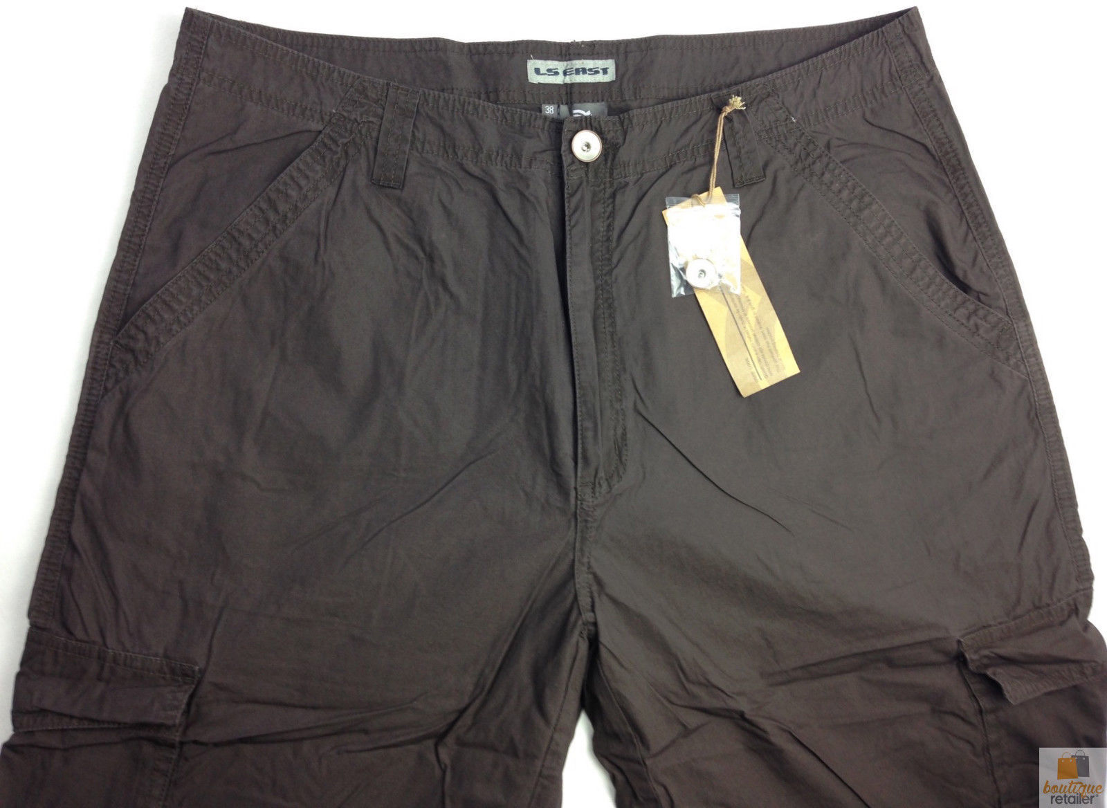 Mens 3/4 CARGO SHORTS Long Pants 100% COTTON Army Military Combat Summer - Brown - Small (30"")