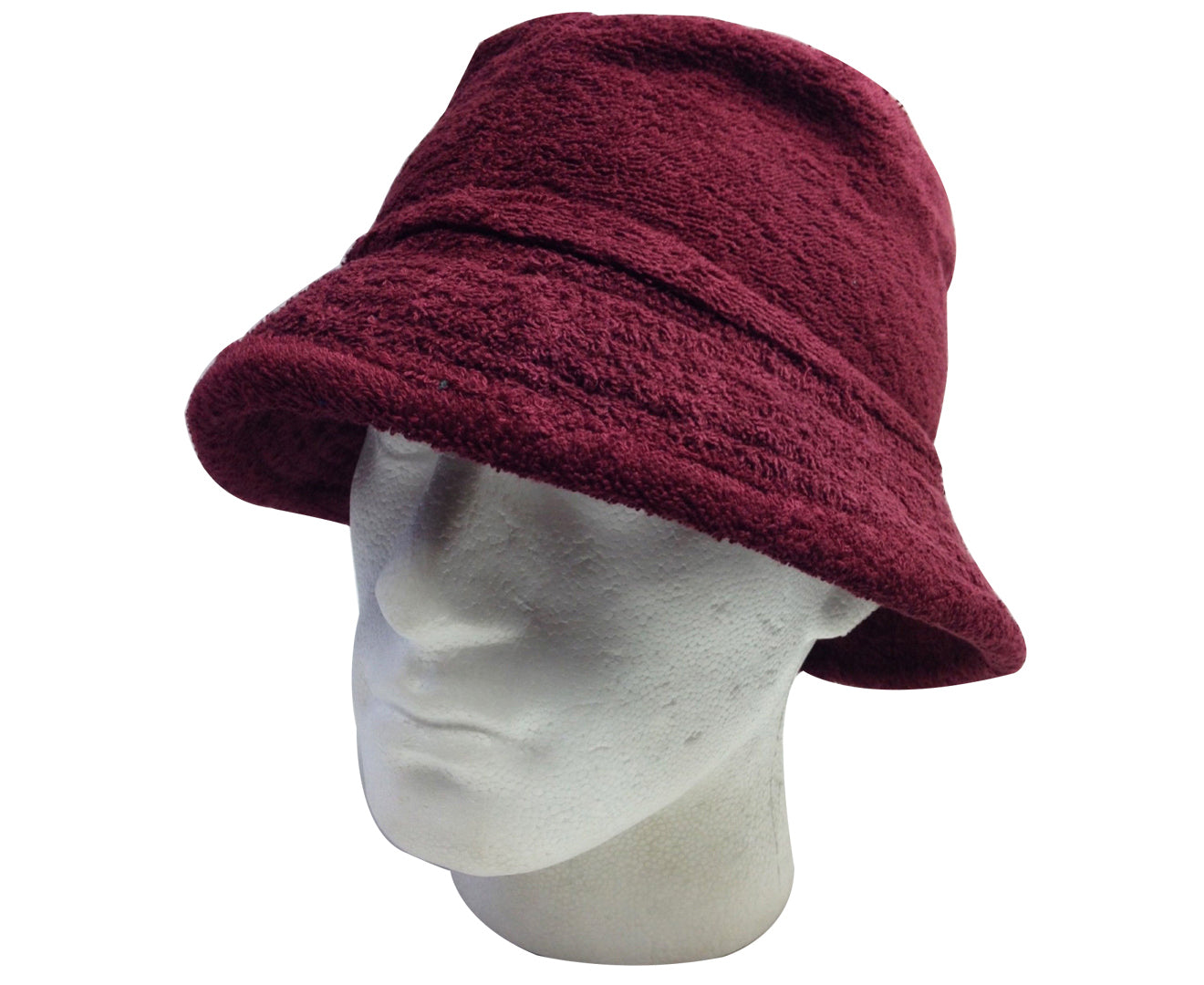 Terry Towelling BUCKET HAT Daggy Fishing Camping Lad Cap Retro 100% COTTON - Burgundy - M