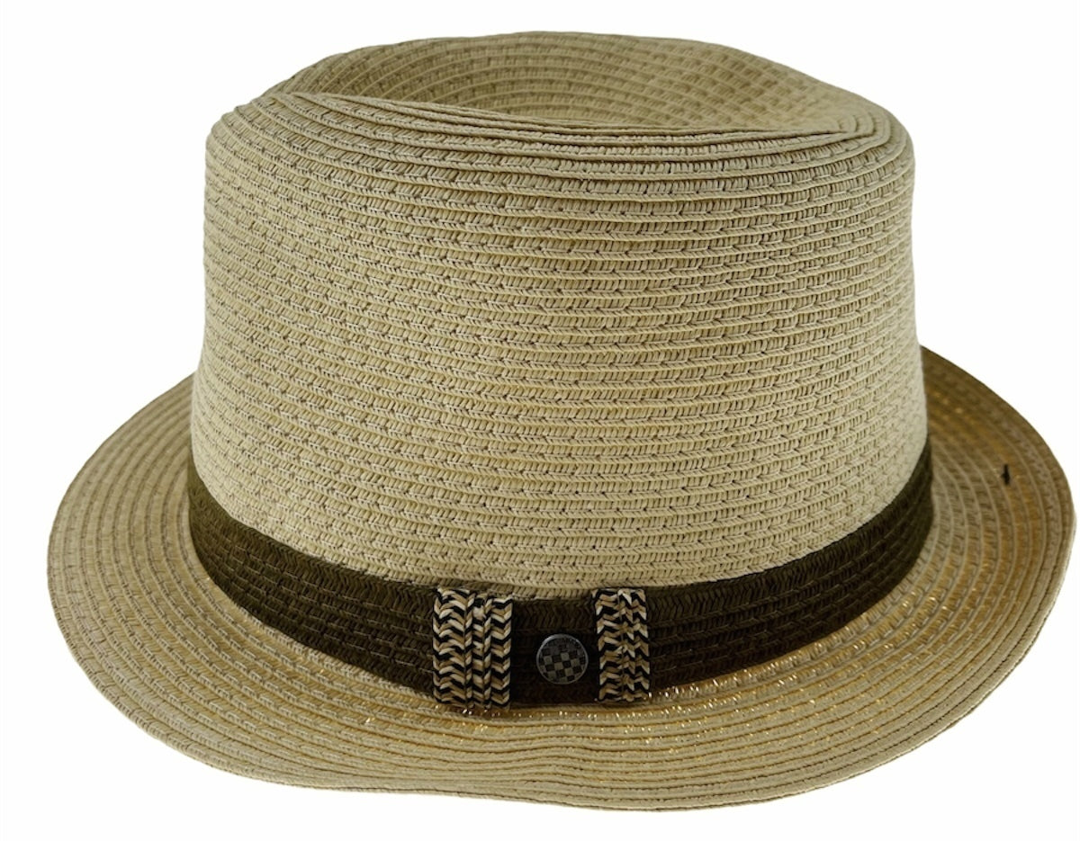 Dents Mens Straw Hat Toyo Trilby Fedora Summer Sun Stingy Brim - Natural/Brown - L/XL