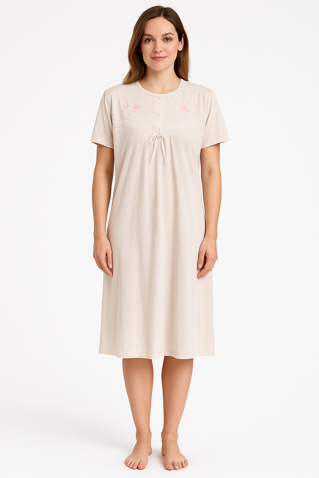 Womens Ladies Cotton Blend Nightie Night Gown Pajamas Pyjamas Sleepwear PJ - Pink - 14