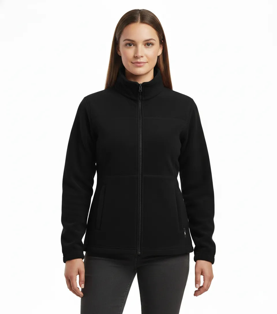 Womens Polar Fleece Full Zip Jumper Jacket Winter Warm in Black