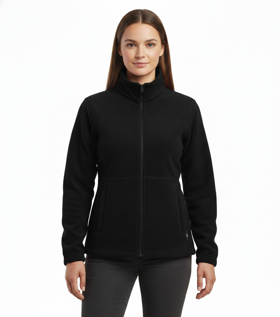 Womens Polar Fleece Full Zip Jumper Jacket Winter Warm in Black