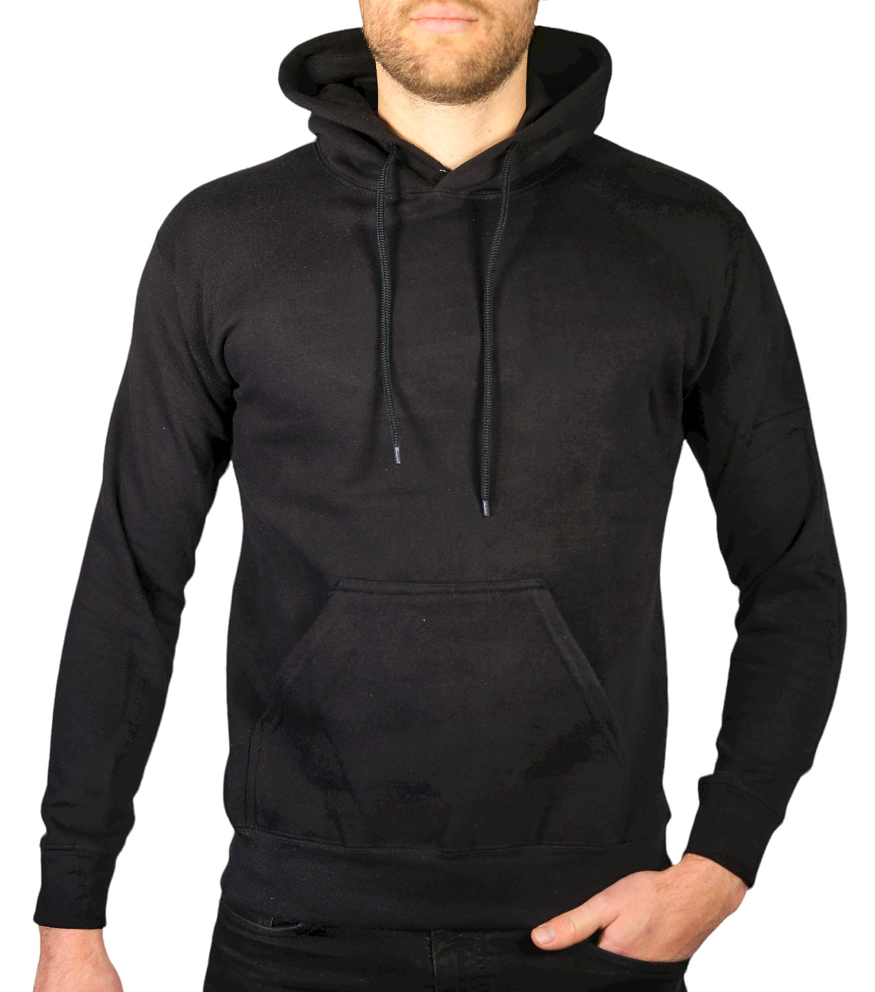 Adult Mens 100% Cotton Fleece Hoodie Jumper Pullover Sweater Warm Sweatshirt - Black - S