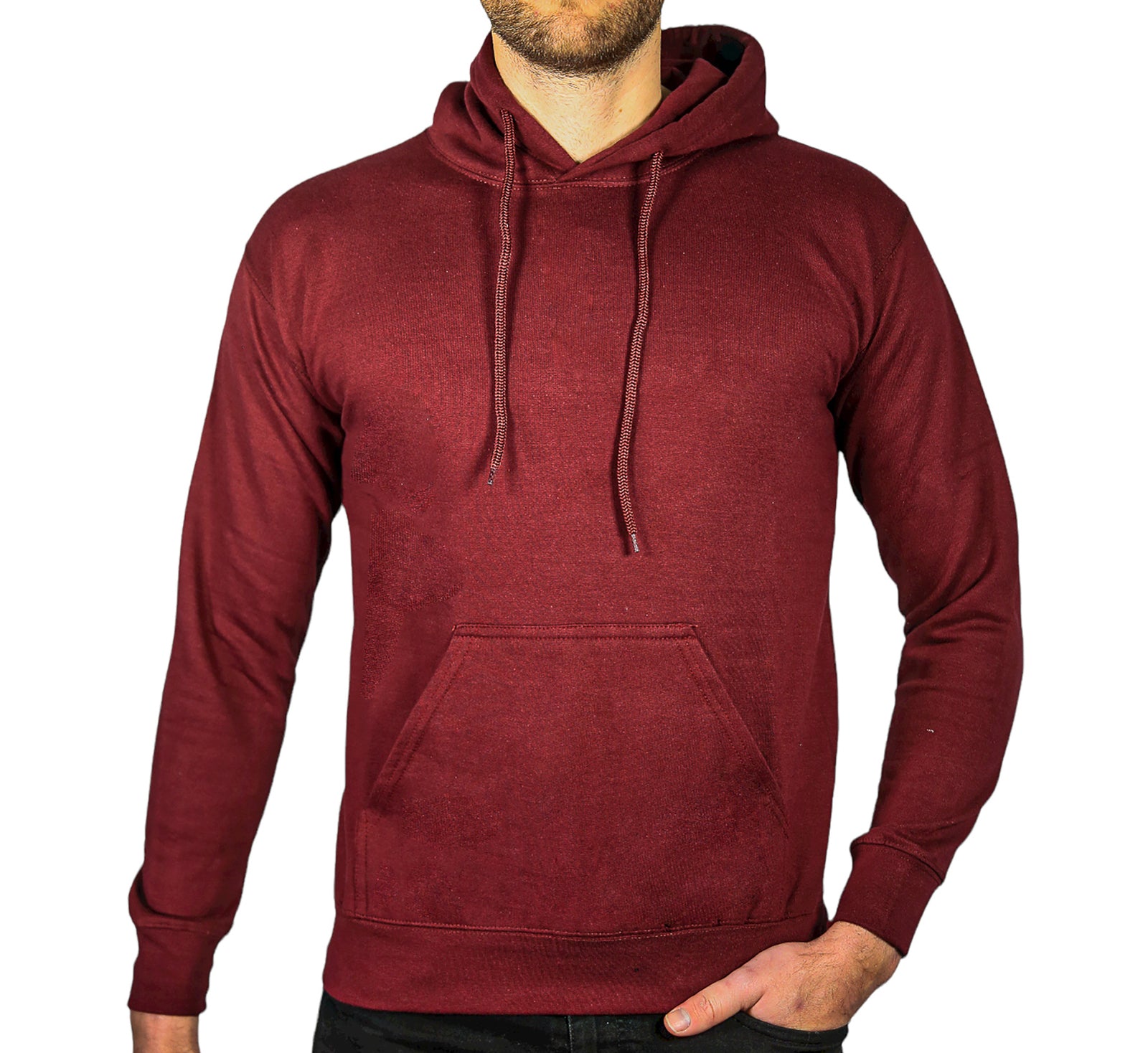 Adult Mens 100% Cotton Fleece Hoodie Jumper Pullover Sweater Warm Sweatshirt - Maroon/Burgundy - M