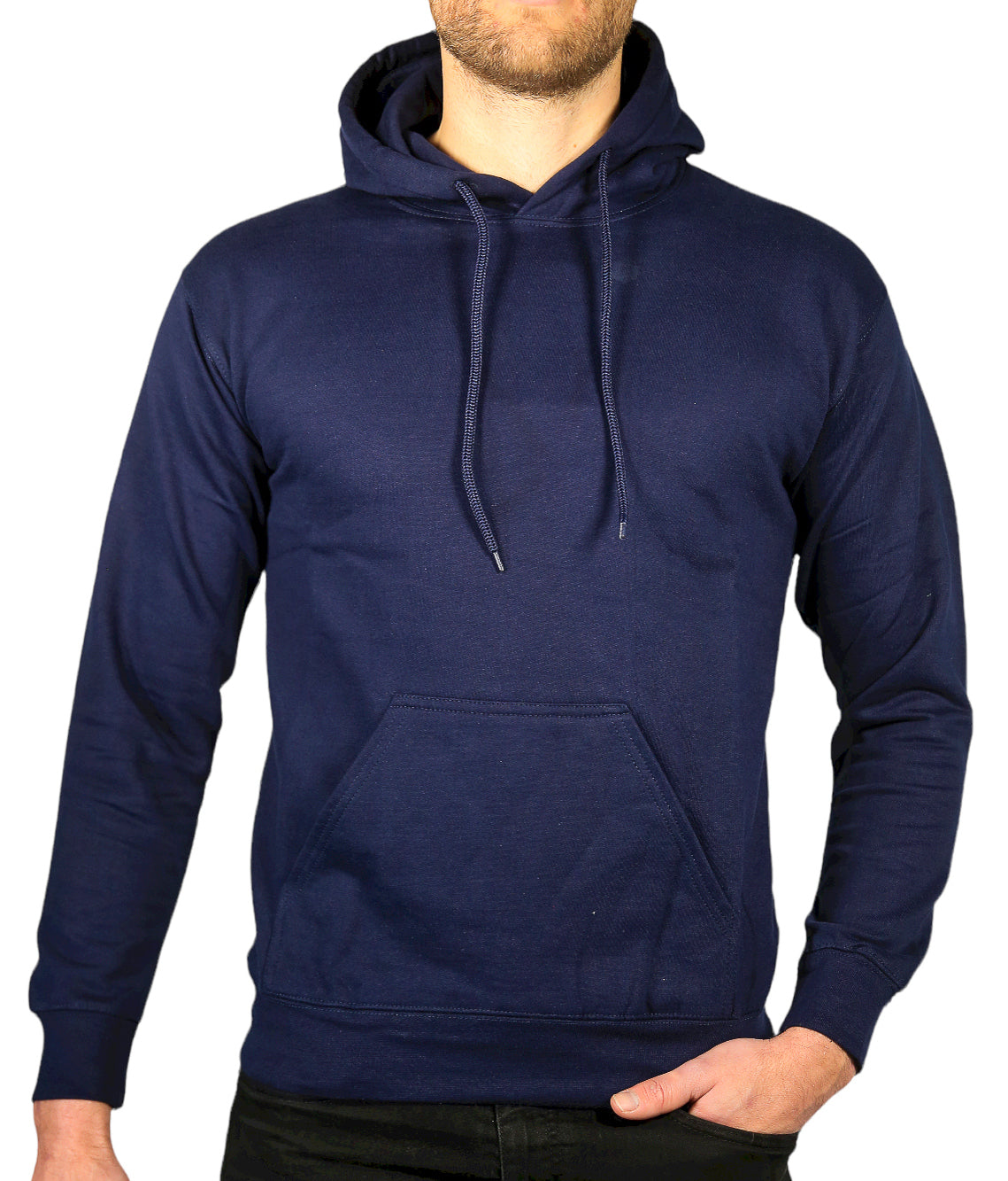 Adult Mens 100% Cotton Fleece Hoodie Jumper Pullover Sweater Warm Sweatshirt - Navy - L