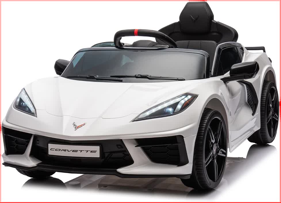 12V Licensed V8 Corvette Battery Powered Sports Kids Ride On Car – White