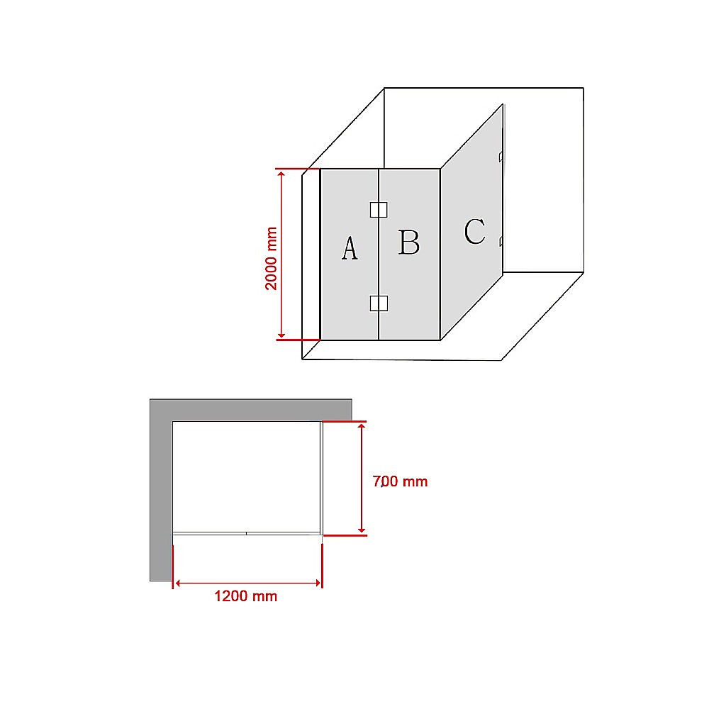 1200 x 700mm Frameless 10mm Glass Shower Screen By Della Francesca