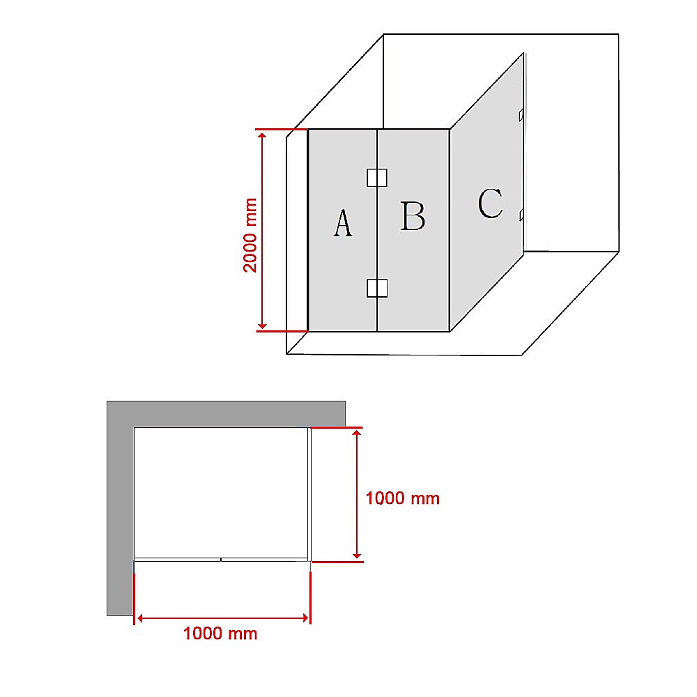 1000 x 1000mm Frameless 10mm Glass Shower Screen By Della Francesca