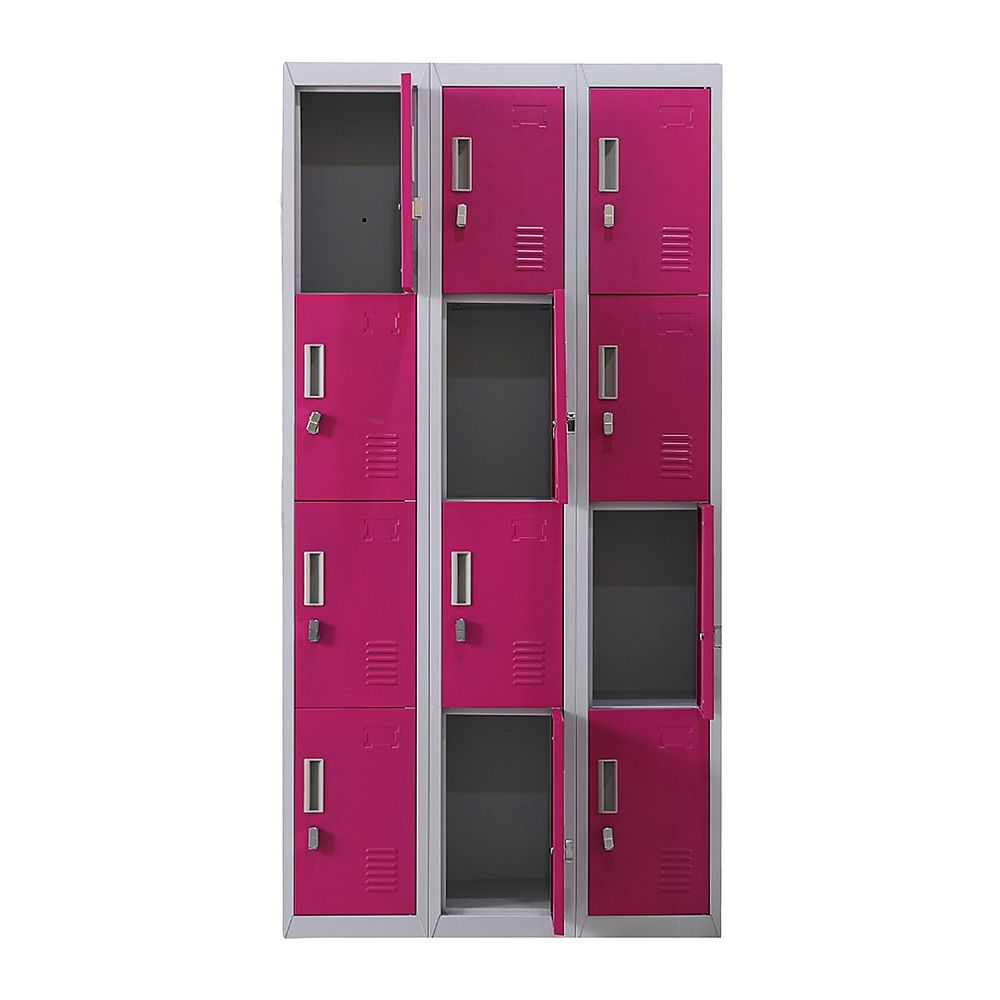 12-Door Steel Locker – Grey with Pink Door, Padlock-operated