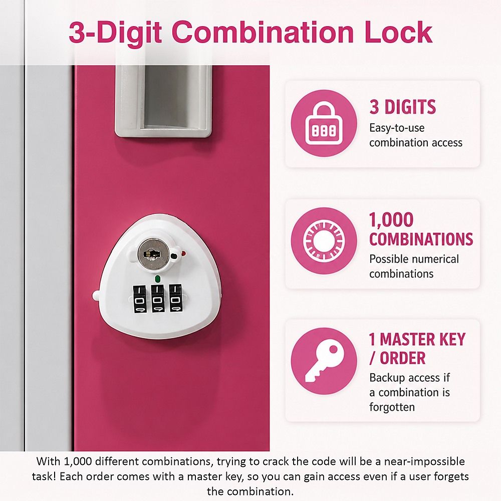 12-Door Steel Locker – Grey with Pink Door, 3-Digit Combination Lock