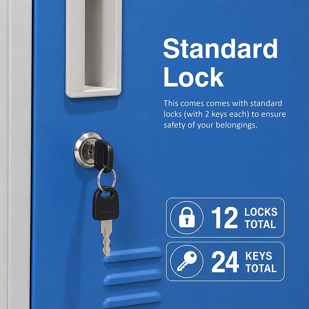 12-Door Steel Locker – Grey with Blue Door, Standard Lock with 2 Keys