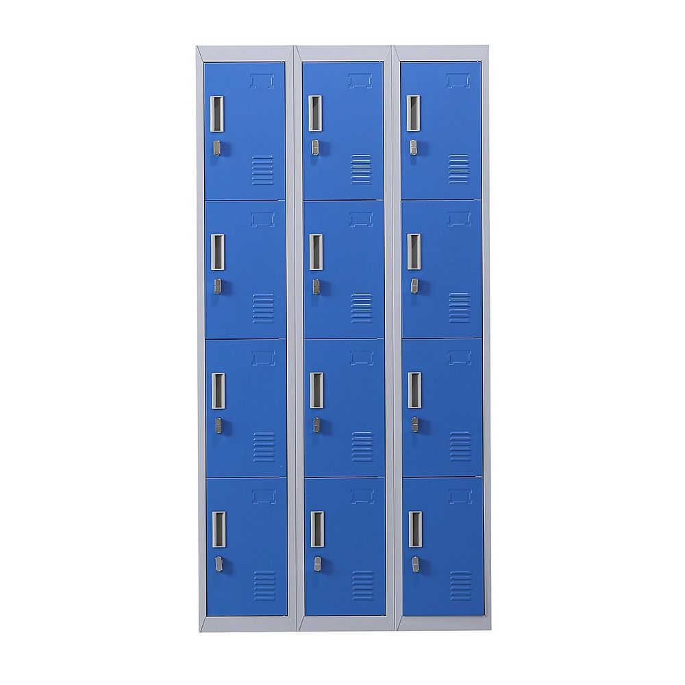 12-Door Steel Locker – Grey with Blue Door, Padlock-operated