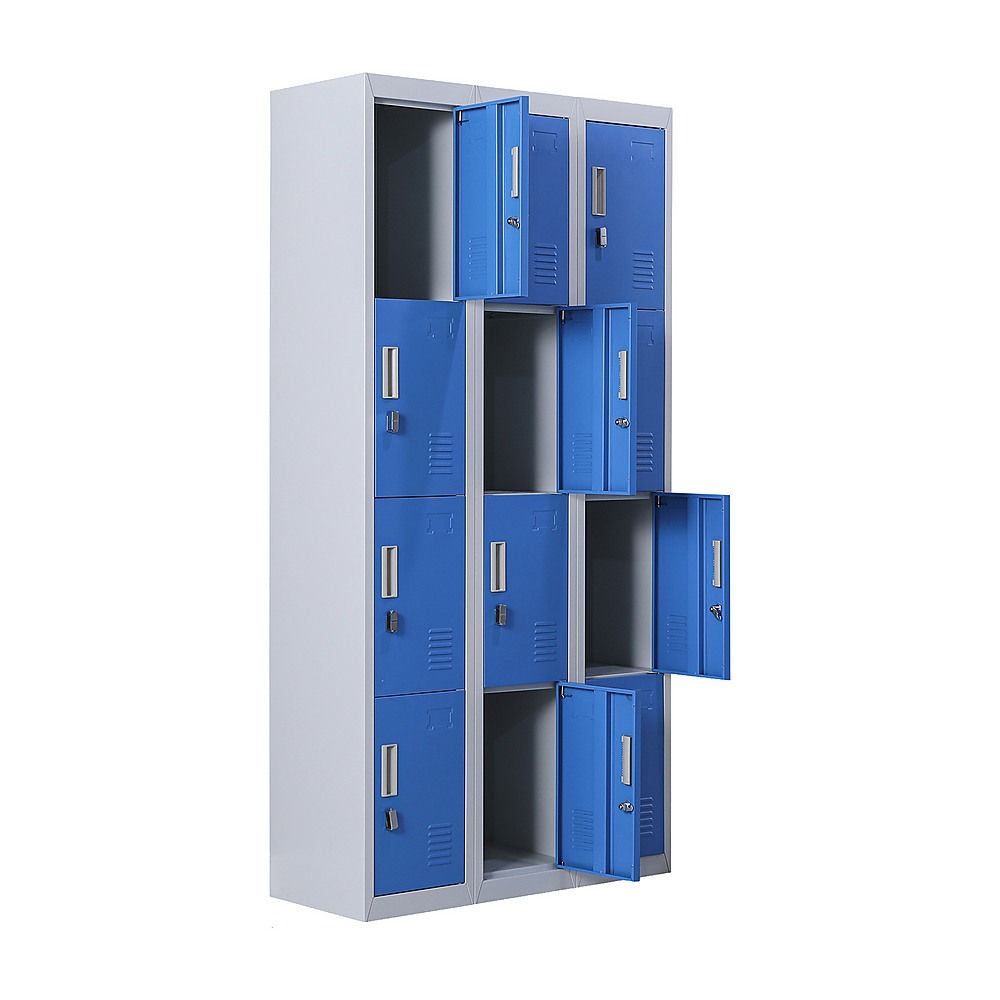 12-Door Steel Locker – Grey with Blue Door, Padlock-operated