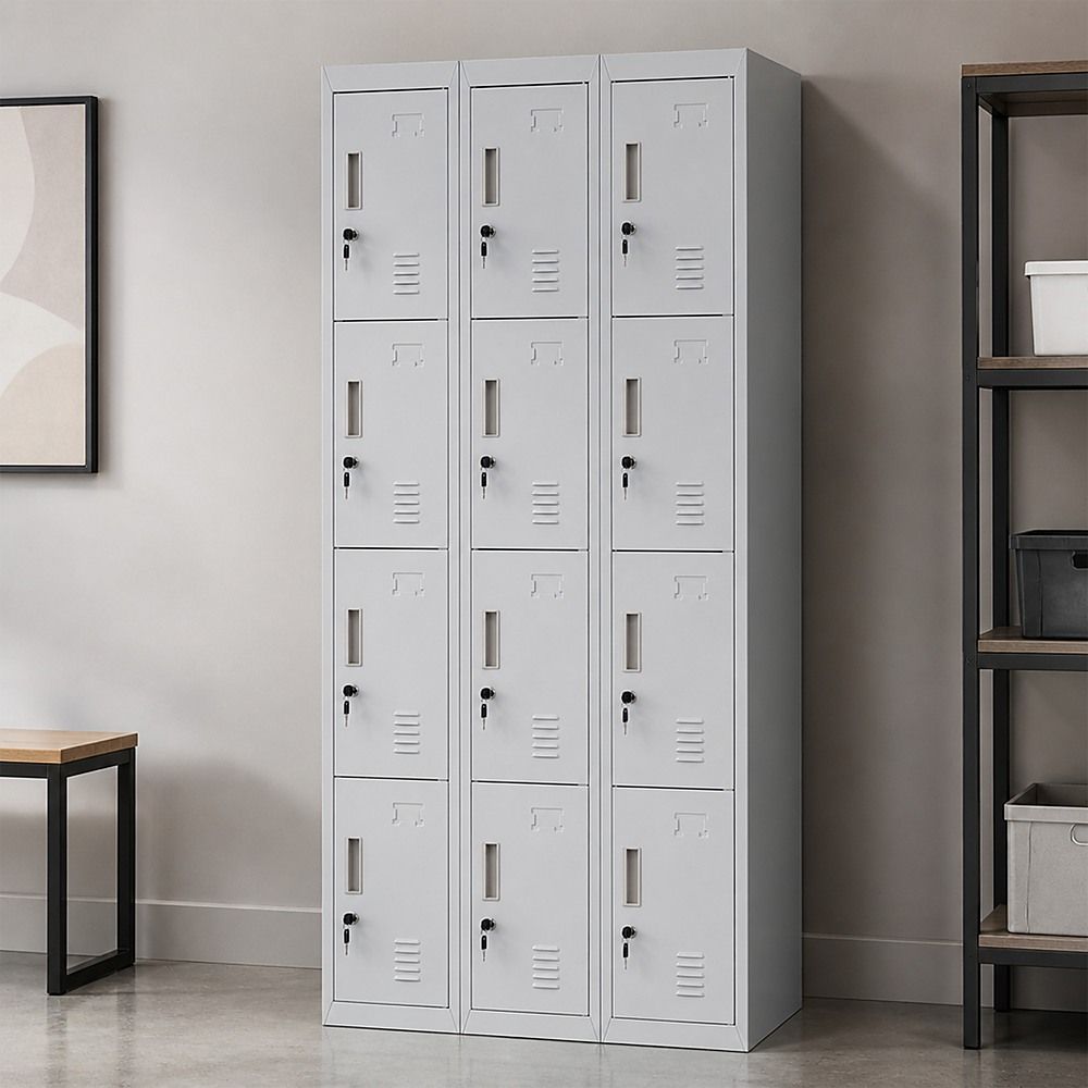 12-Door Steel Locker – Grey, Standard Lock with 2 Keys