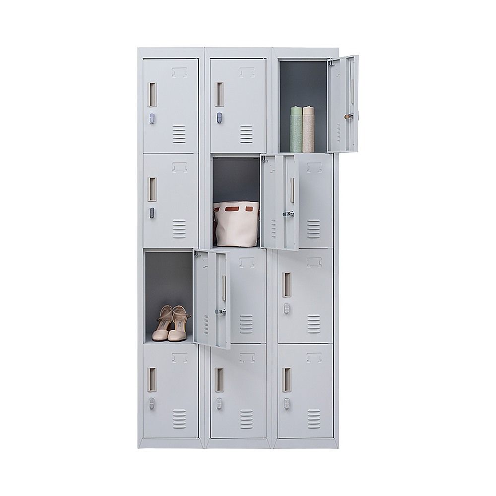 12-Door Steel Locker – Grey, Padlock-operated