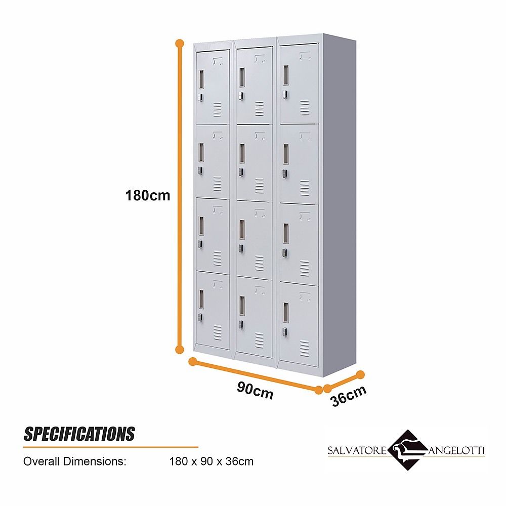 12-Door Steel Locker – Grey, Padlock-operated
