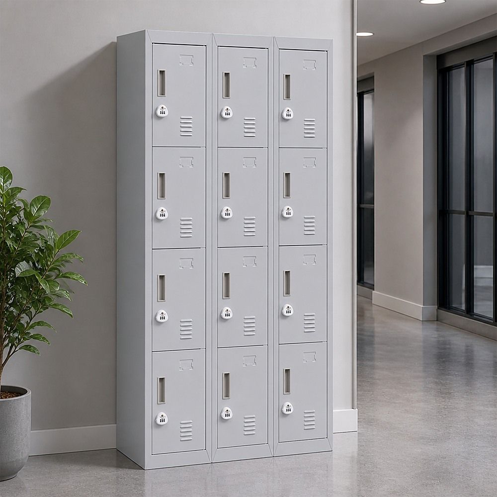 12-Door Steel Locker – Grey, 3-Digit Combination Lock