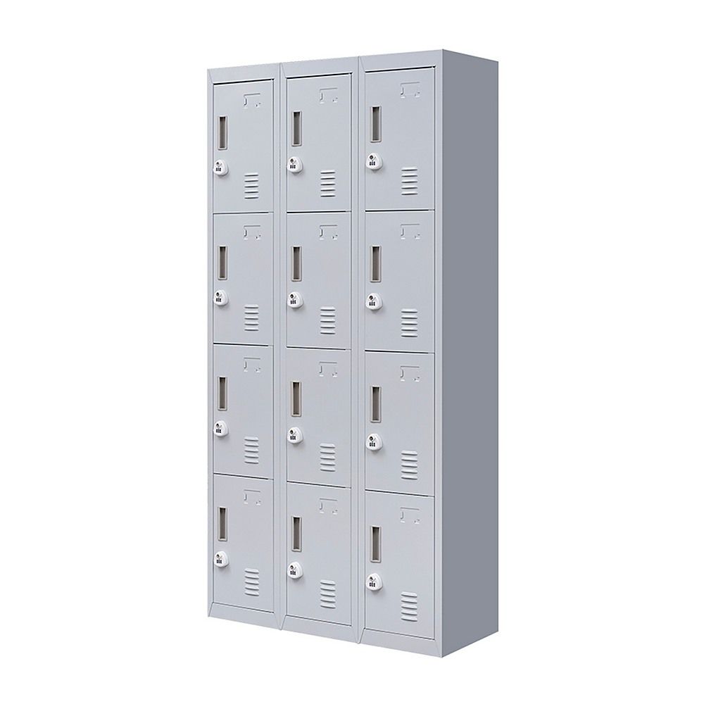 12-Door Steel Locker – Grey, 3-Digit Combination Lock