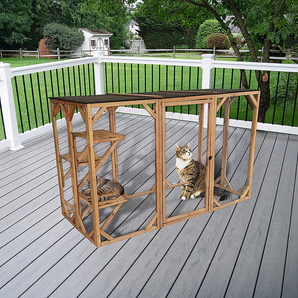 180cm Large Cat Enclosure Wooden Outdoor Cage with 3 Platforms