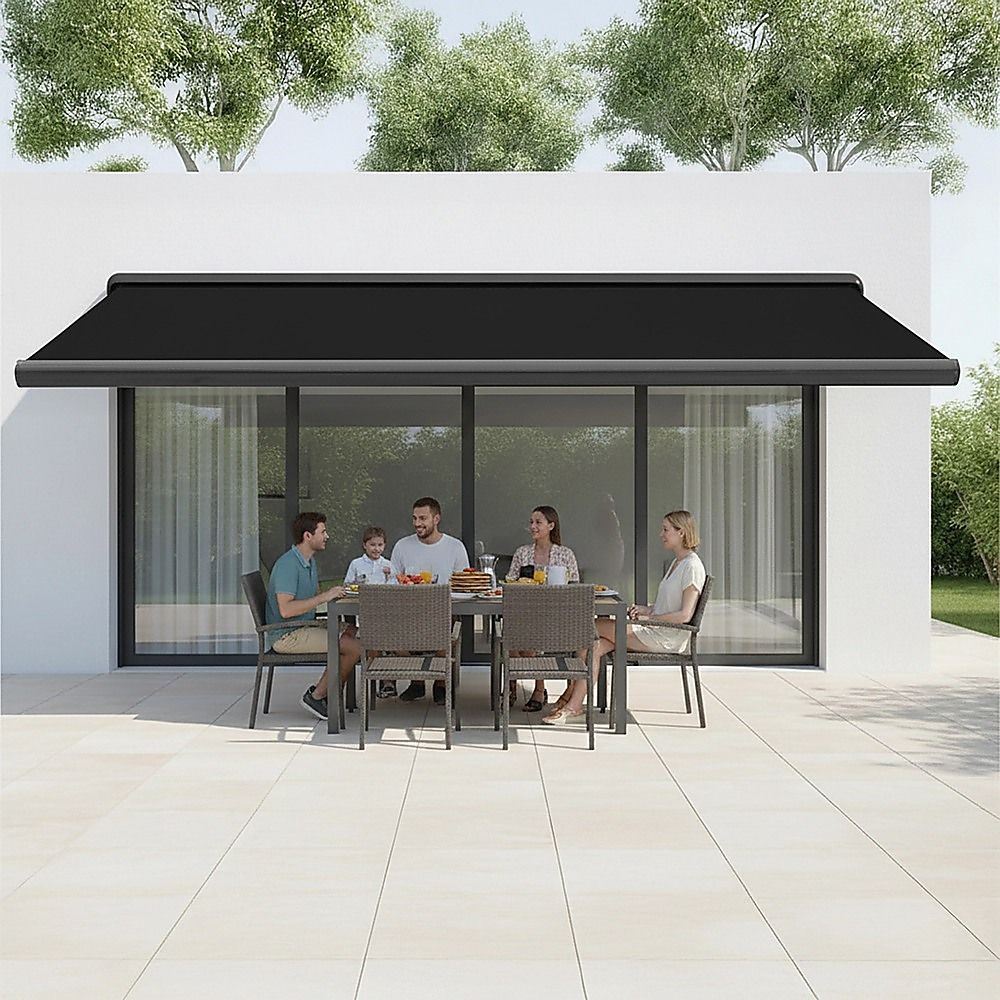Motorised Retractable Awning – 5.5x3m Black Full Cassette Design