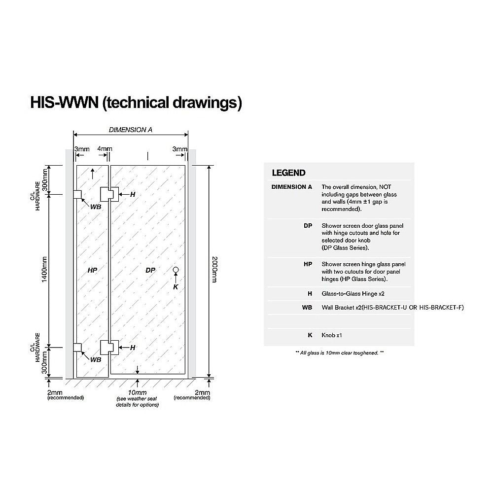 90x110cm Double Door Corner Shower Screen with Nickel Brackets and Brass Hinges, Square double pull Handle
