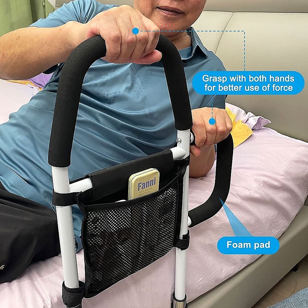 Adjustable Bed Rail – Bedside Handle with Storage Pocket & Safety Strap