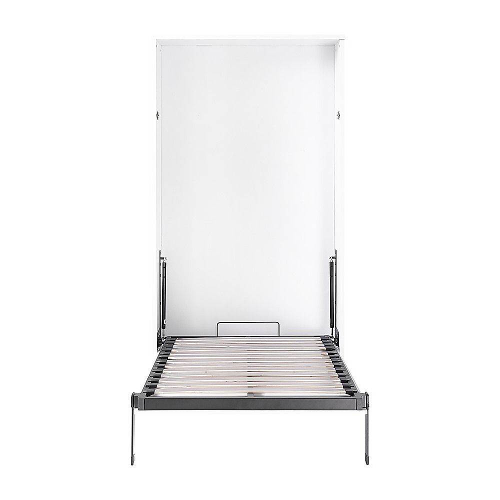 Single Wall Bed in White – Space Saving Murphy Bed Kit with Black Door Handle