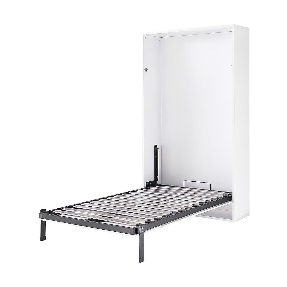 King-single Wall Bed in White Gloss – Space Saving Murphy Bed Kit with Gold Door Handle