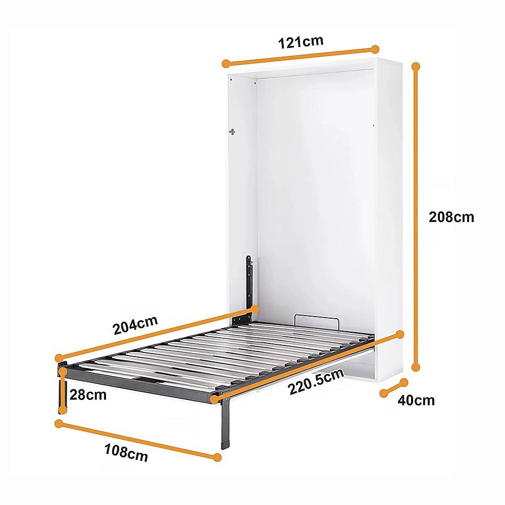 King-single Wall Bed in White – Space Saving Murphy Bed Kit with Gold Door Handle