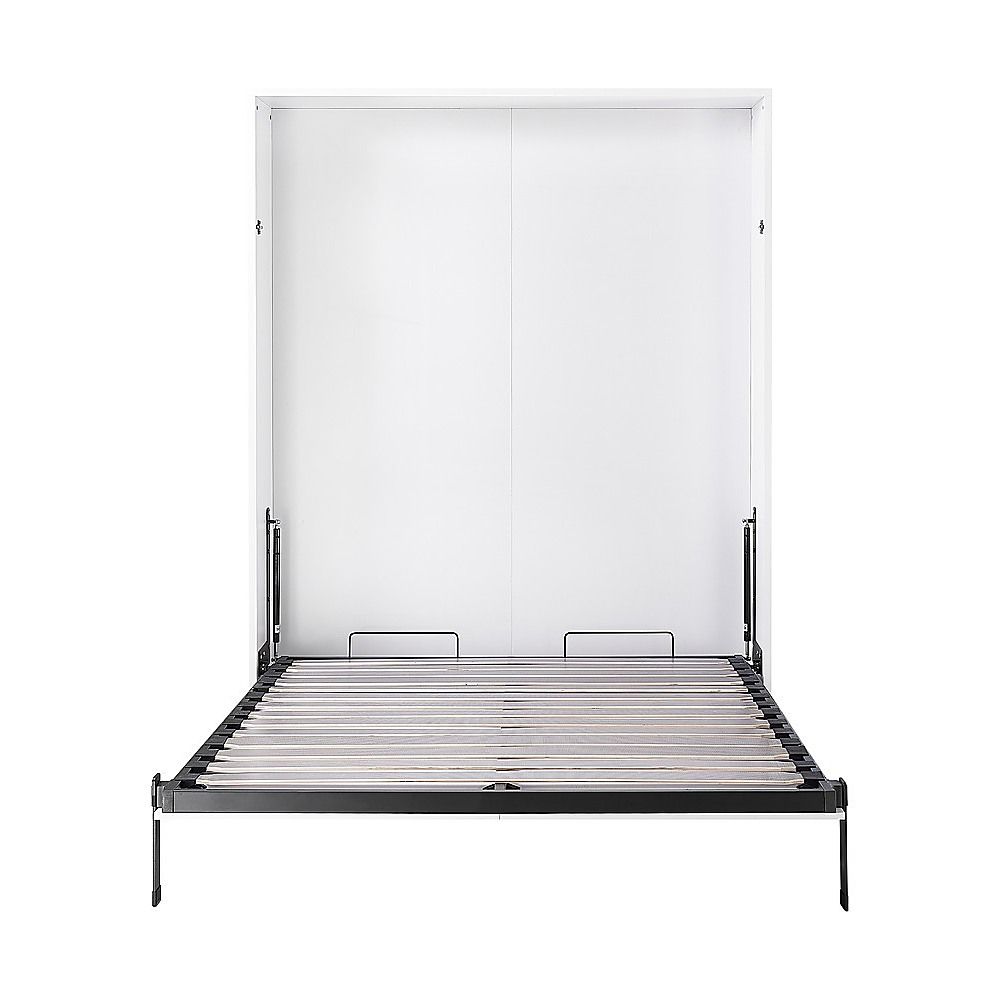 Queen Wall Bed in White – Space Saving Murphy Bed Kit with Gold Door Handle