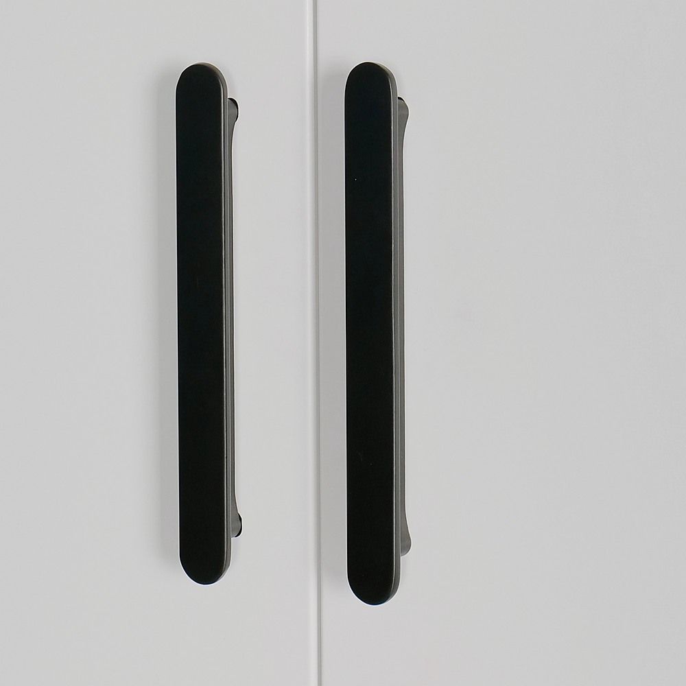 80x200cm 2-Door White Steel Hanging Wardrobe with Black Handle Storage Cabinet