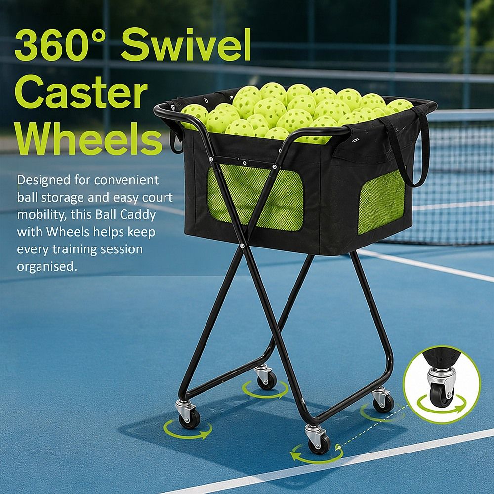 Ball Caddy with Wheels Portable Cart Holds 140 Pickleballs or 175 Tennis Balls
