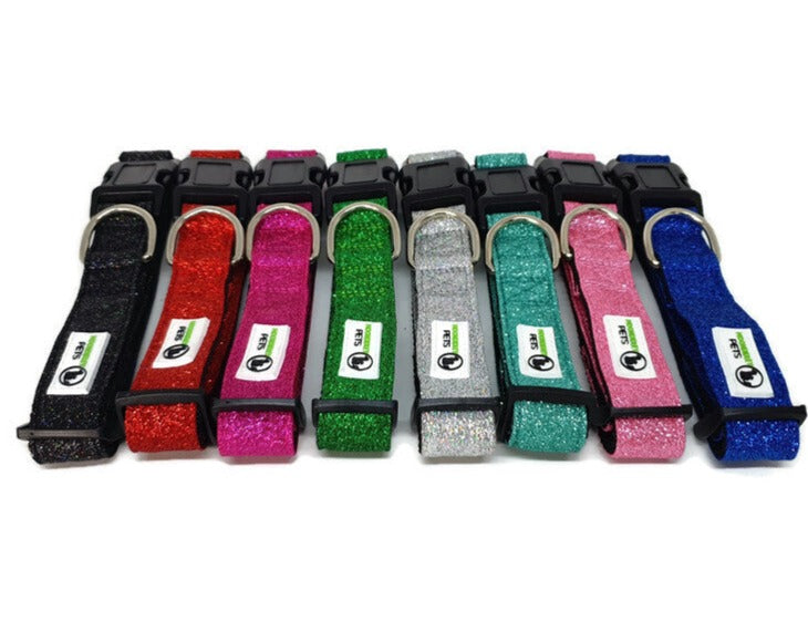 Bling Glitter Overlay Nylon Dog Collar Breakaway Buckle Medium Light Pink